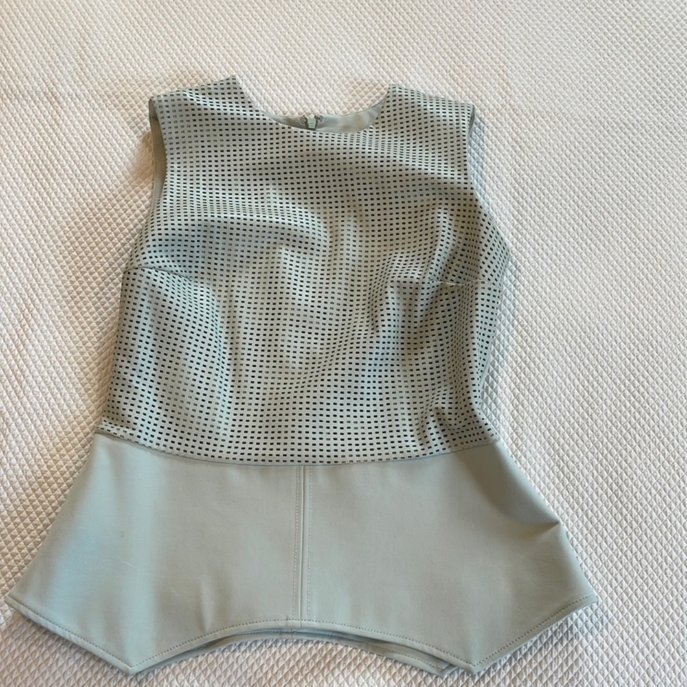 GILI | Faux Leather Ponte | Sleeveless Peplum Top Mint Green  Size 12